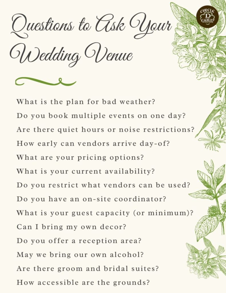 Questions for your wedding venue MD